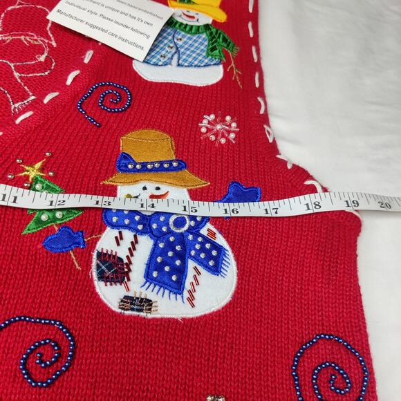 NWT Deadstock Ugly Christmas Sweater Vest Red Small Beaded Snowman Bobbie Brooks - Picture 10 of 11